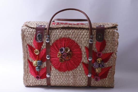 Mexican Style, Woven Straw, Handbag, Tote, 1970s,… - image 1