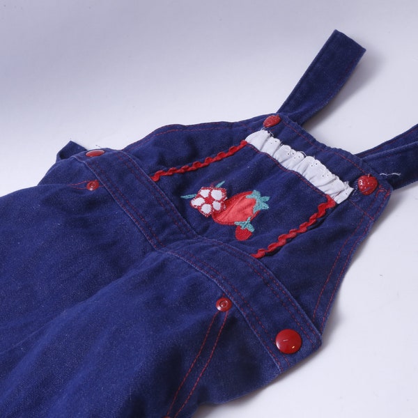 Jean, Blue, Strawberry, Red Buttons, Baby Overall, Jumpsuit,  Health-Tex, 24 months, Children, Kids, Fashion, Clothes, Vintage, ~ 20-01-381