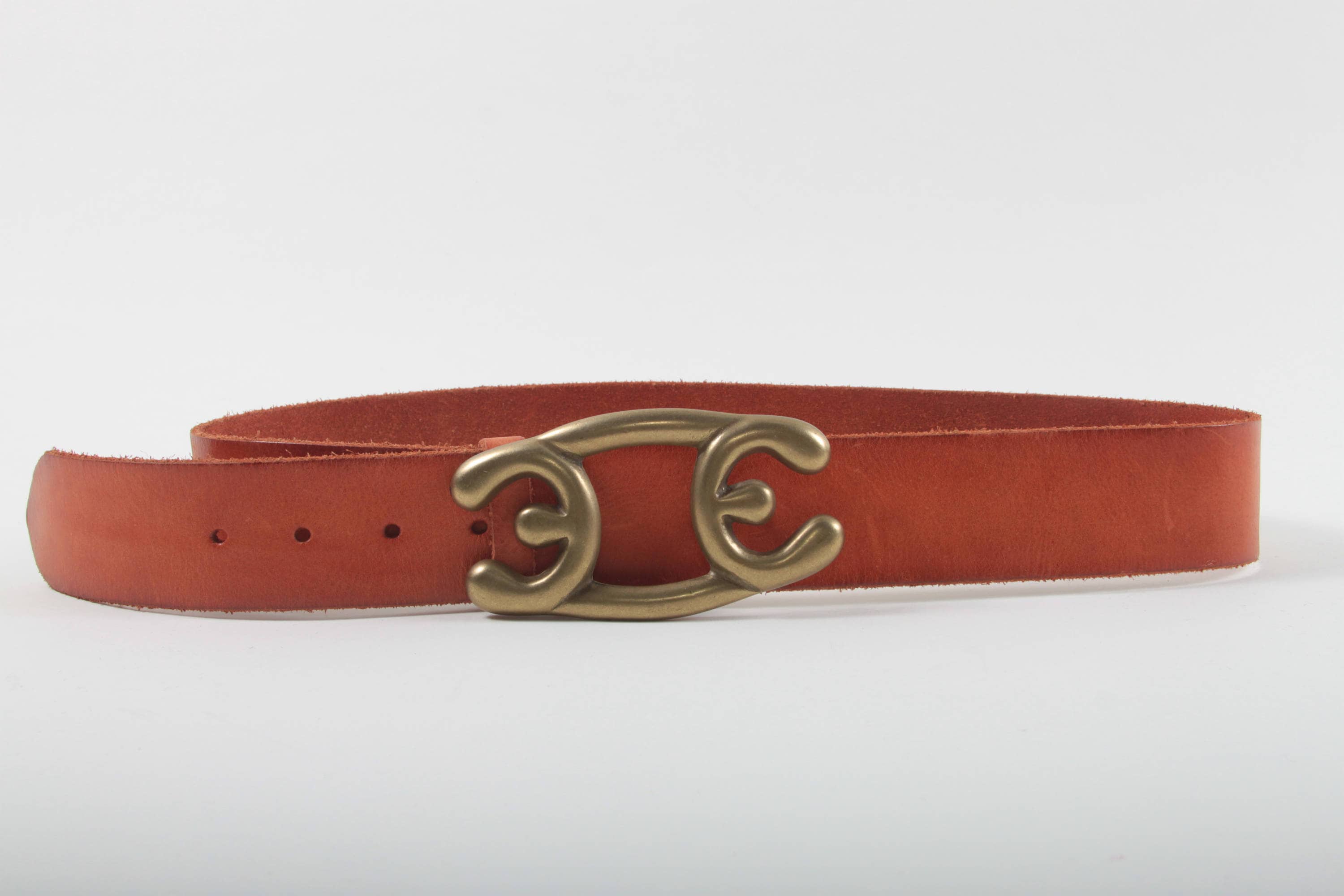 Brown leather brass statement, buckle adjustable belt 1 1/2 main image 4