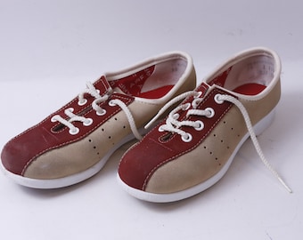 GRÖSSE 5.5 - AMF, Bowlingschuhe Rot Grau, Sneakers, Weiße Schnürung, Sommer, Sport, Schuhe, Kleidung, Outfit, Vintage, ~ M-21-03