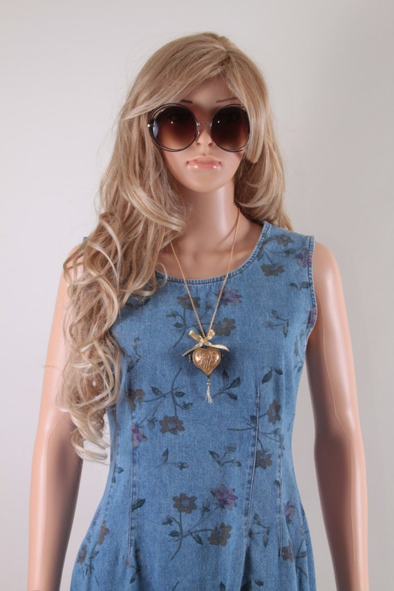 Amazing Denim Shift Dress - Floral Dress With Buttons Down