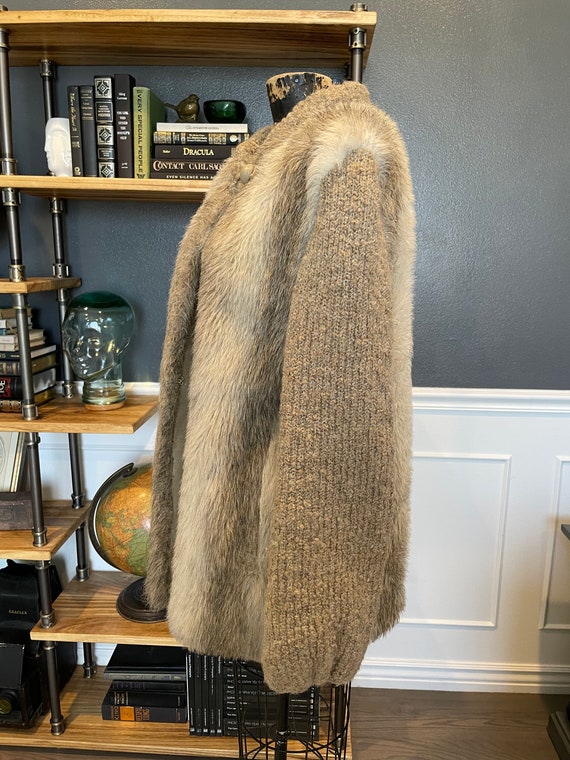80s D'esprit, Fur Coat, Gray, Striped, One Button, Dubrowsky
