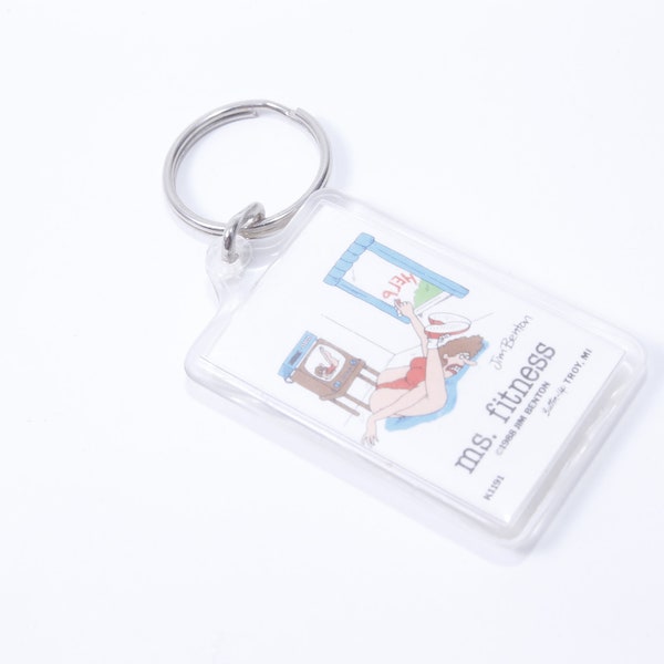 Humorous, Jim Benton, Ms Fitness, Woman, Button-Up, Troy, 1988, Key Chain, Key Ring, Keychain, Vintage, ~ 20-01-02