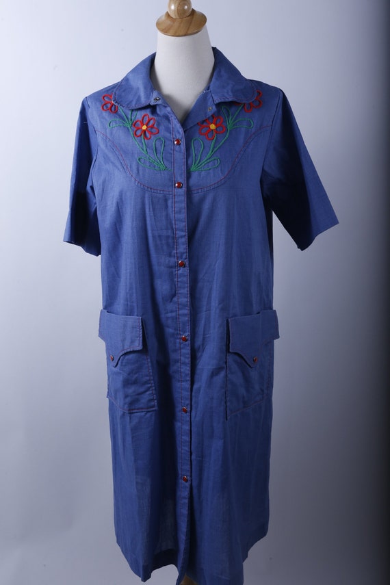 Long Dress, Blue, Patterns, Flowers, Buttons, Sho… - image 1