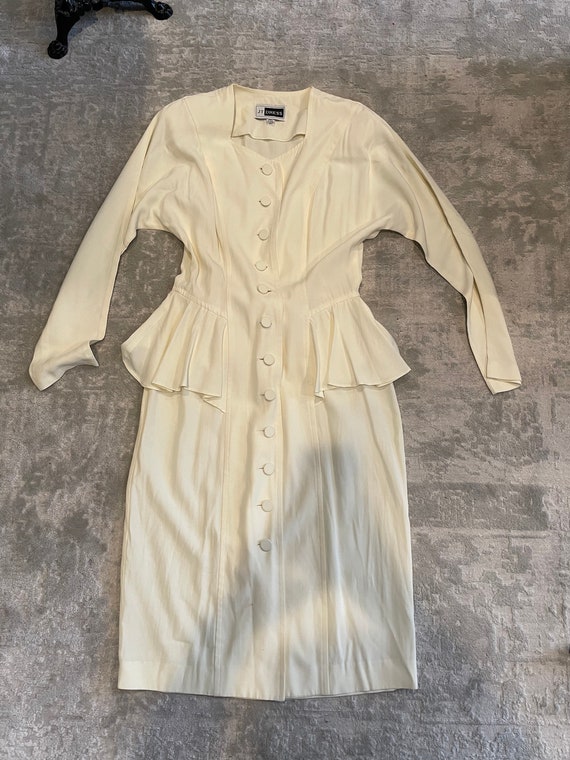80s JT Dress, White, Dress Suit, Front Buttons, B… - image 6
