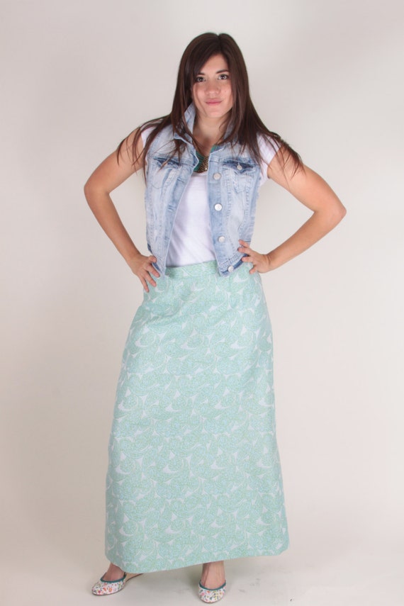 Vintage, 1960's, Paisley, Skirt, Pastel Blue, Iri… - image 1