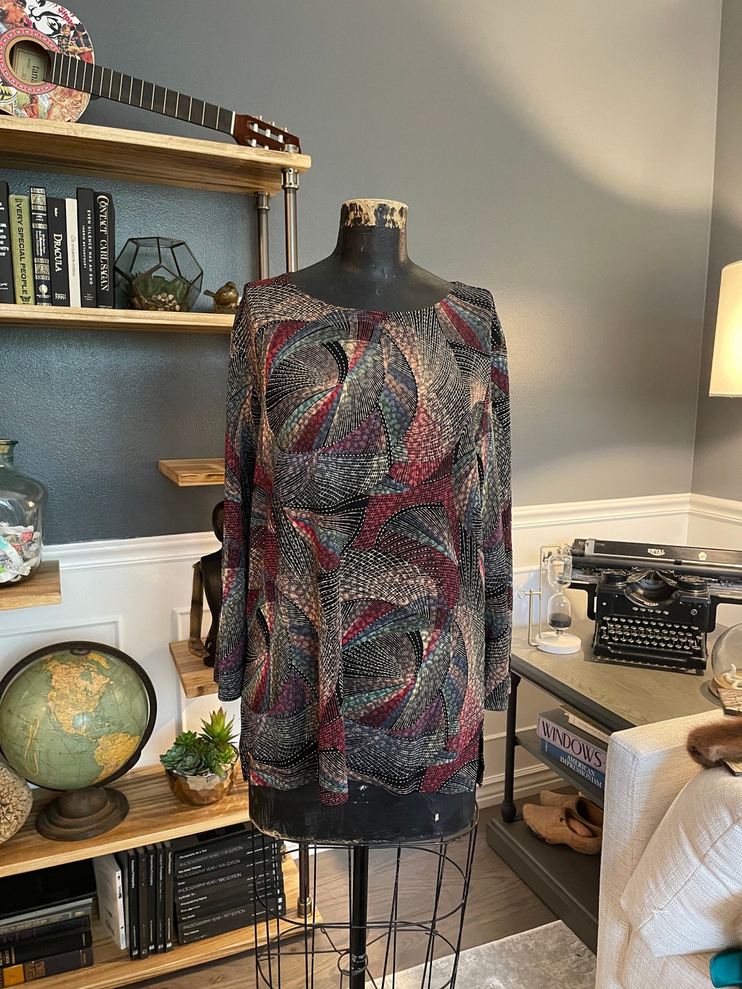 JM Collection, Colorful, Abstract Lines, Blouse, Pullover