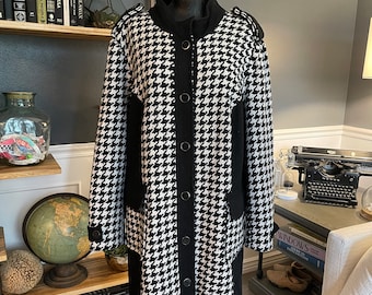 90s Roaman's, Black White, Car Coat, Long Sleeve, Side POckets, Size 22W, Autumn, Spring, Clothes, Outfit, Vintage, ~ 20-01-1090