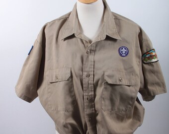 Boy Scouts Shirt, Tan, Short Sleeve, Roebucks, Uniform, Patch, Insignia, California Inland Empire Council, Flag, Men's ~ 20-17-581