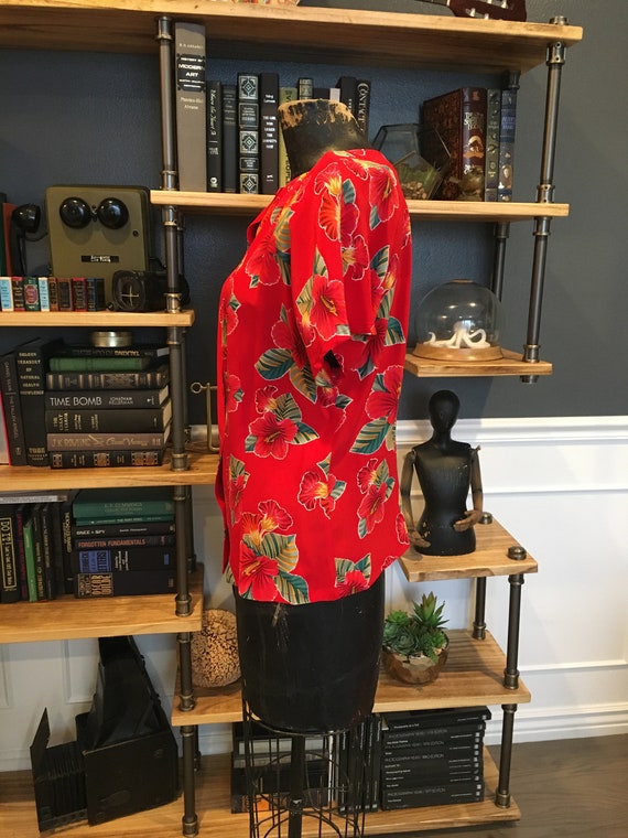 80s Dana Buchman, Red, Floral, Blouse, Short Sleeve, Red