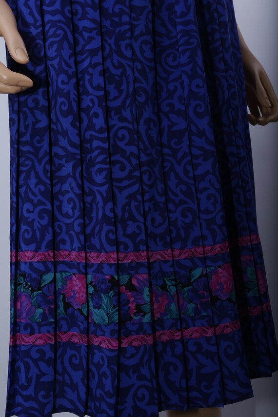 Blue, Perriwinkle, Pleated, Skirt, Dark Floral Pat