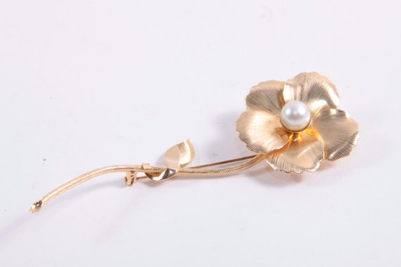 Gold Colored Flower Enamel Style Brooch or Pin Wi… - image 1