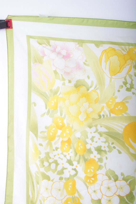 70s Vintage Floral Scarf, Yellow Tulips, Spring, … - image 2