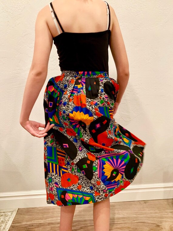 Vintage, Crazy Pattern, Mosaic Colors, Long Skirt, 80's, S