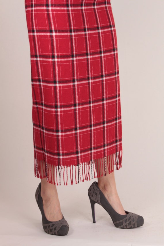 Vintage Fringe Country Skirt, Plaid, Red, Black, … - image 2