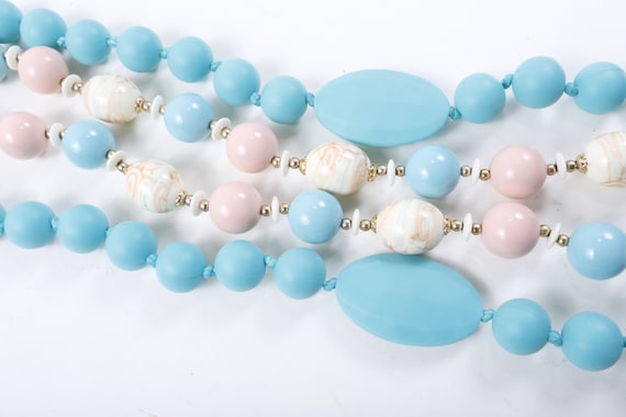 1980s, Pastel Necklace, Beads, Long Necklace, 80s, Blue, White, Plastic, Necklace, Design, Clothes, Outfit, Vintage, ~ 20-17-578
