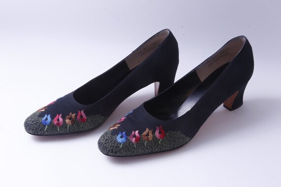 Floreale Blu scuro Tacchi Scarpe D collet Taglia 7 1 2