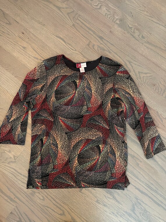 JM Collection, Colorful, Abstract Lines, Blouse, … - image 5