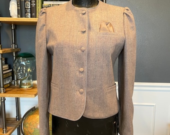 70s Light Brown, Blazer, Short Suit Jacket, Crew Neck, Long Sleeve, Tissue Pocket, Formal Event, Fashion, Outfit, Vintage, ~ 20-01-305