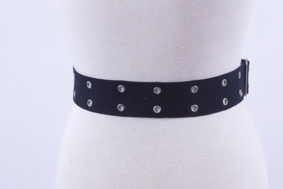 1990s Grunge Hip Hop Grommet Black Fabric Belt Tw… - image 3