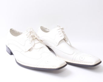 White Men Shoes, Leon Shoes, Lace Shoes, Country, Cowboy, Size 11, Tuxedo shoe, Clothing, Outfit, Vintage, ~20-18-615