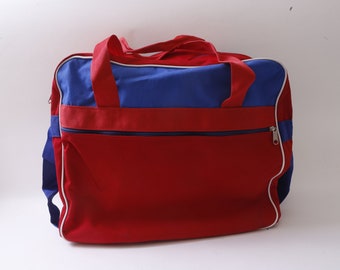 Red, Blue, Gym Bag, Exercise Bag, Handbag, Sports Bag, FLAW Zipper, Handles, 15", Accessory, Outfit, Vintage, ~MISC-041 1274