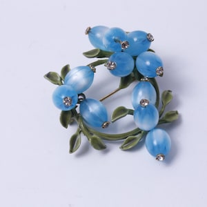 Blue Berries, Green Leafs, Round Plant, Figure, Floral, Brooch, Pin, Jewelry, Clothing, Accessory, Outfit, Vintage, ~ 20-01-223 AA