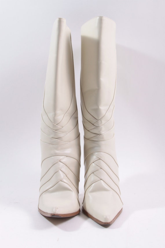 Amazing Vintage White 1980s Boots 5 1/2 Leather L… - image 4