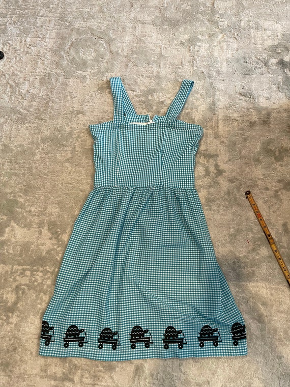 60s Blue-white, Checkered, Light Dress, Sundress, Turtles