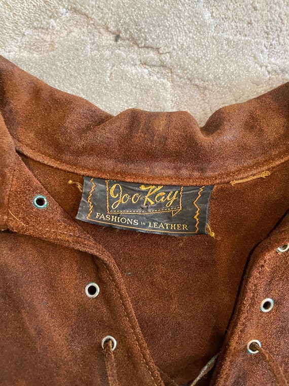 80s Leather Jo-o-Kay, Brown, Leather Jacket, Western, Pullover, Side Zipper, Collared, V Neck, Long Sleeve, Cowboy, Vintage, ~ 20-01-105 80s Leather Jo-o-Kay, Brown, Leather Jacket, Western, Pullover, Side Zipper, Collared, V Neck, Long Sleeve, Cowboy, Vintage, ~ 20-01-105