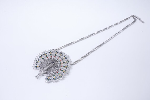 70s Peacock, Bird, Round, Colorful Tail, Medallio… - image 2