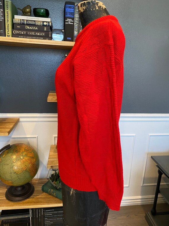 Sweater, Red, Crew Neck, Geometric Pattern, Long … - image 4