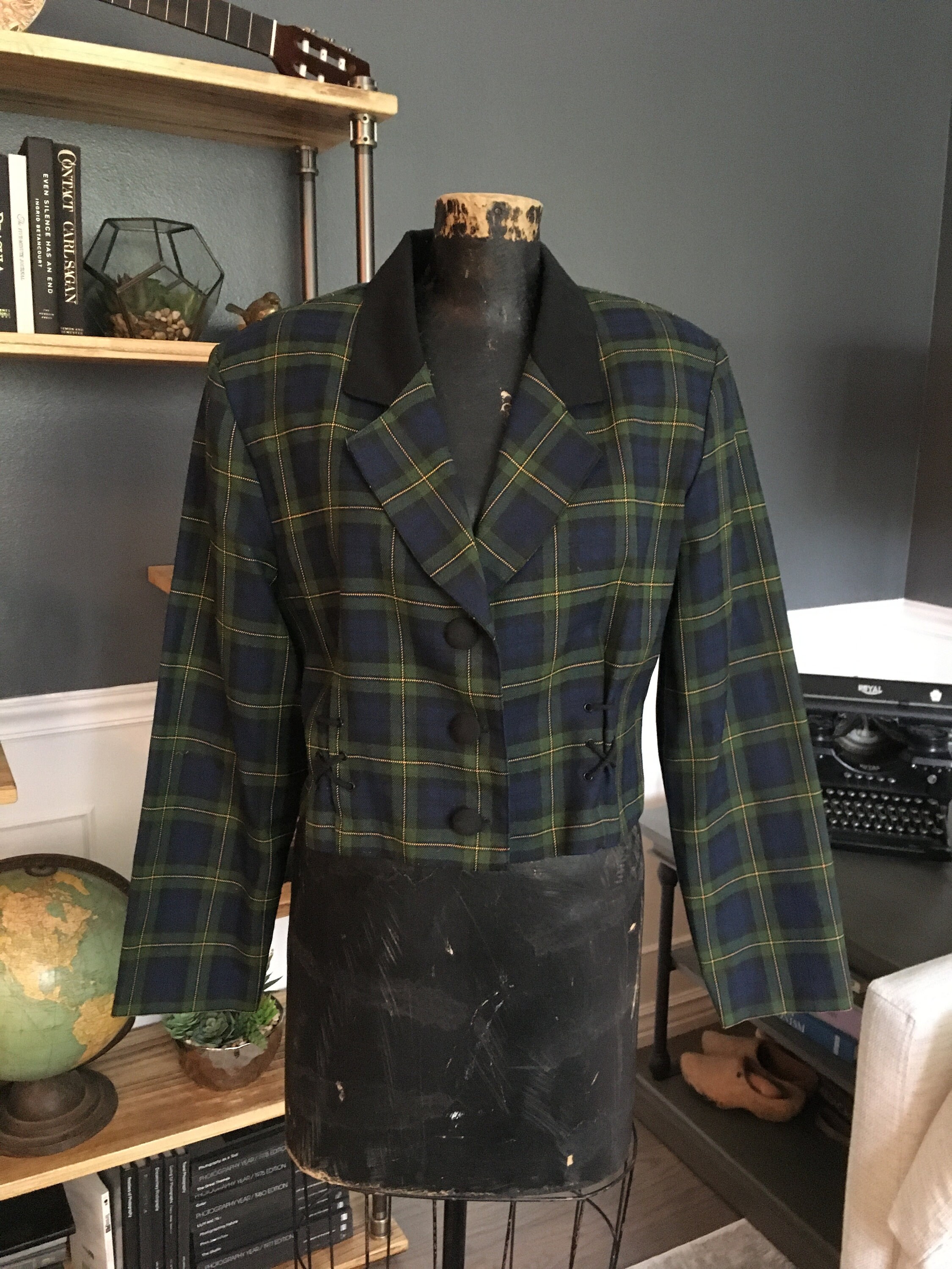 Smart Parts Green Blue Plaid Short Coat 