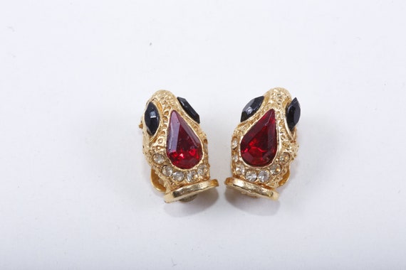 Clip On Red Teardrop Stone Ruby Style Gold with J… - image 1