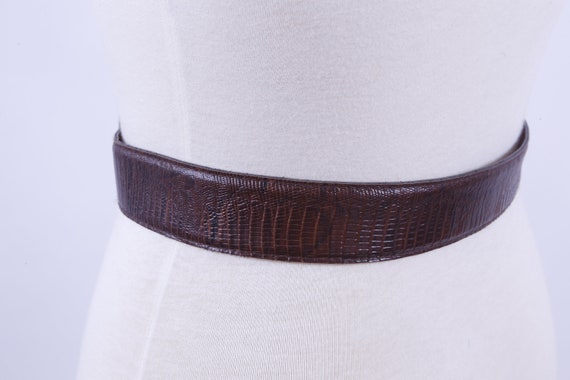 Brown Leather Belt Yellow Buckle Relief Patterns … - image 3