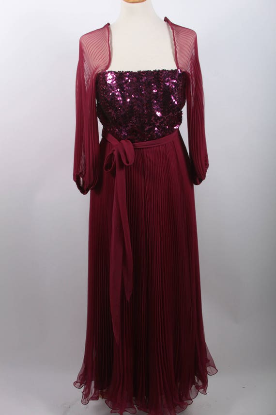 Gorgeous 1970's Vintage Deep Red Evening Dress, B… - image 2