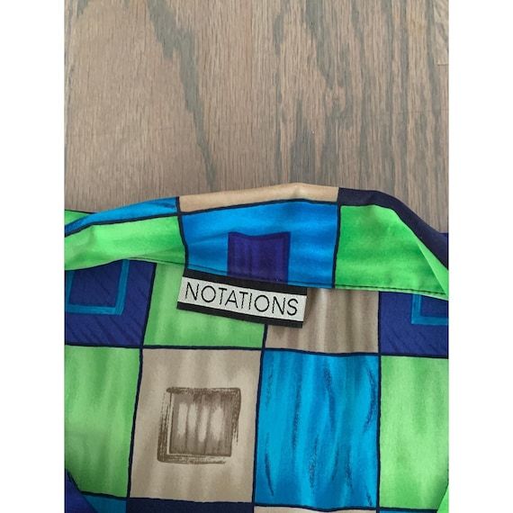 Bright Checked Blouse, Notations, Collared, Deep … - image 7