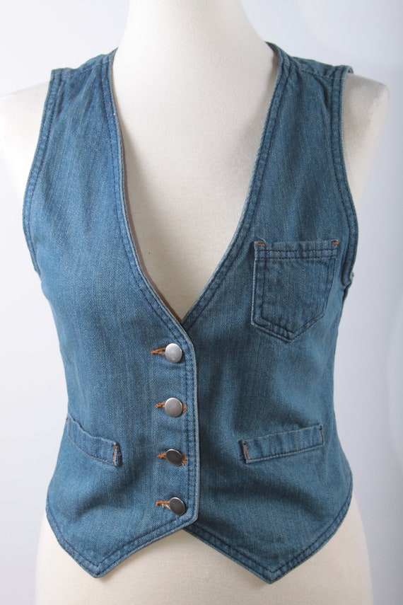 Blue, Jeans, 70s, Vest, Small Pocket, Fake Pocket… - image 1