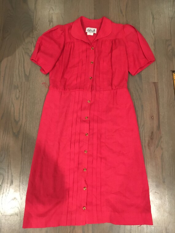 80s Anjac Fashions, Red, Shirt Dress, Collared Ne… - image 5
