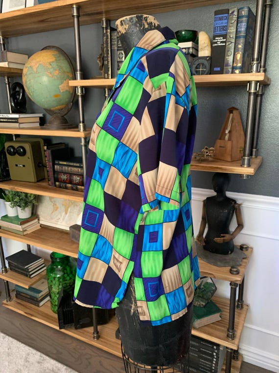 Bright Checked Blouse, Notations, Collared, Deep … - image 3