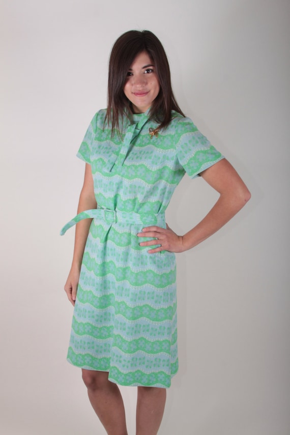 Adorable Vintage 1960's Sea Green Dress, Butterfl… - image 1