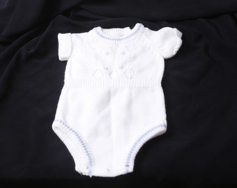 Tutina per neonato, body, bianco, lavorato a maglia, 12", abbigliamento, completo, vintage, ~ 484