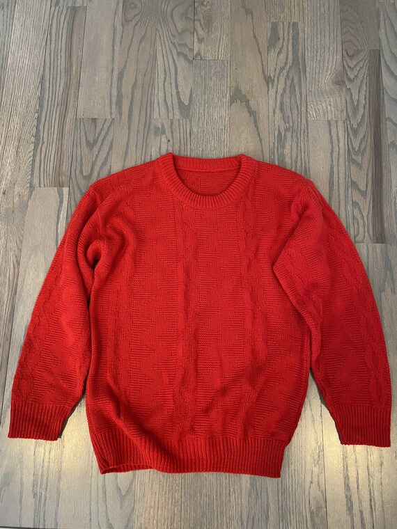 Sweater, Red, Crew Neck, Geometric Pattern, Long … - image 6