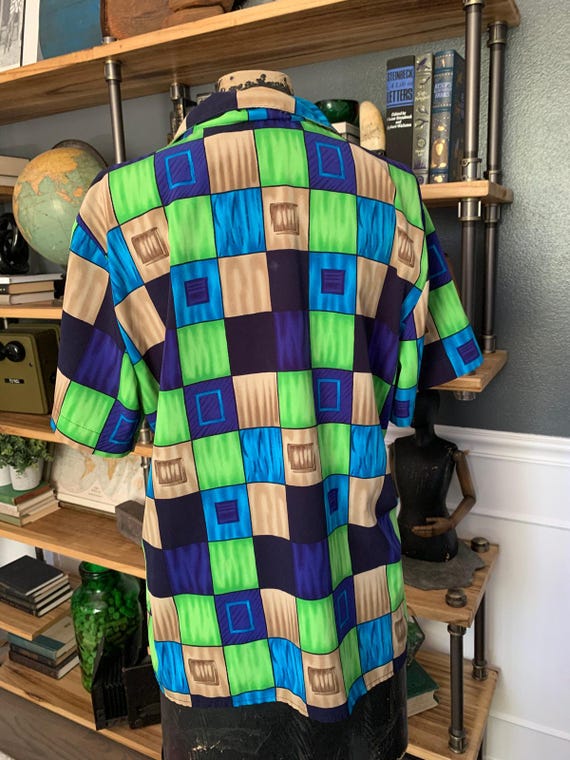 Bright Checked Blouse, Notations, Collared, Deep … - image 4