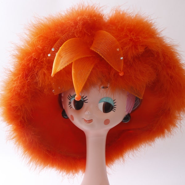 Orange, Feathers, Just For You, Women's Hat, Old Style, Fashion, Clothes, Accessory, Cocktail, Outfit, Vintage, ~220918-GWWJ