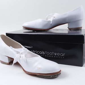 White, Danshuz, Dance, Unusde Tap Shoes, Footwear, Shoes, 7 1/2 Leather Heels, Laces, Clothes, Outfit, Vintage, ~ 20-01-22