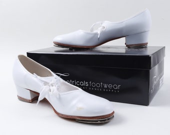 White, Danshuz, Dance, Unusde Tap Shoes, Footwear, Shoes, Heels, Laces, Clothes, Outfit, Vintage, ~ 20-01-22