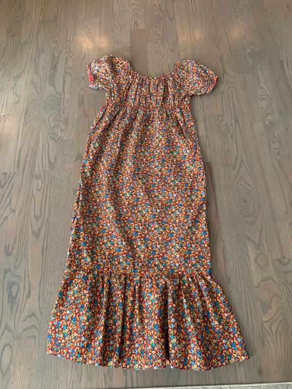 Brown-Orange, Floral, Long Dress, 1970s, Short Sl… - image 6