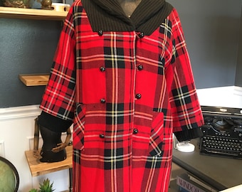 70s Red, Plaid, Tartan, Long Coat, Closed Neck, Long Wide Sleeve, Buttons, Winter, Warm, Fashion, Outfit, Vintage, 20-01-1153 - Etsy 70s Red, Plaid, Tartan, Long Coat, Closed Neck, Long Wide Sleeve, Buttons, Winter, Warm, Fashion, Outfit, Vintage, 20-01-1153 - Etsy