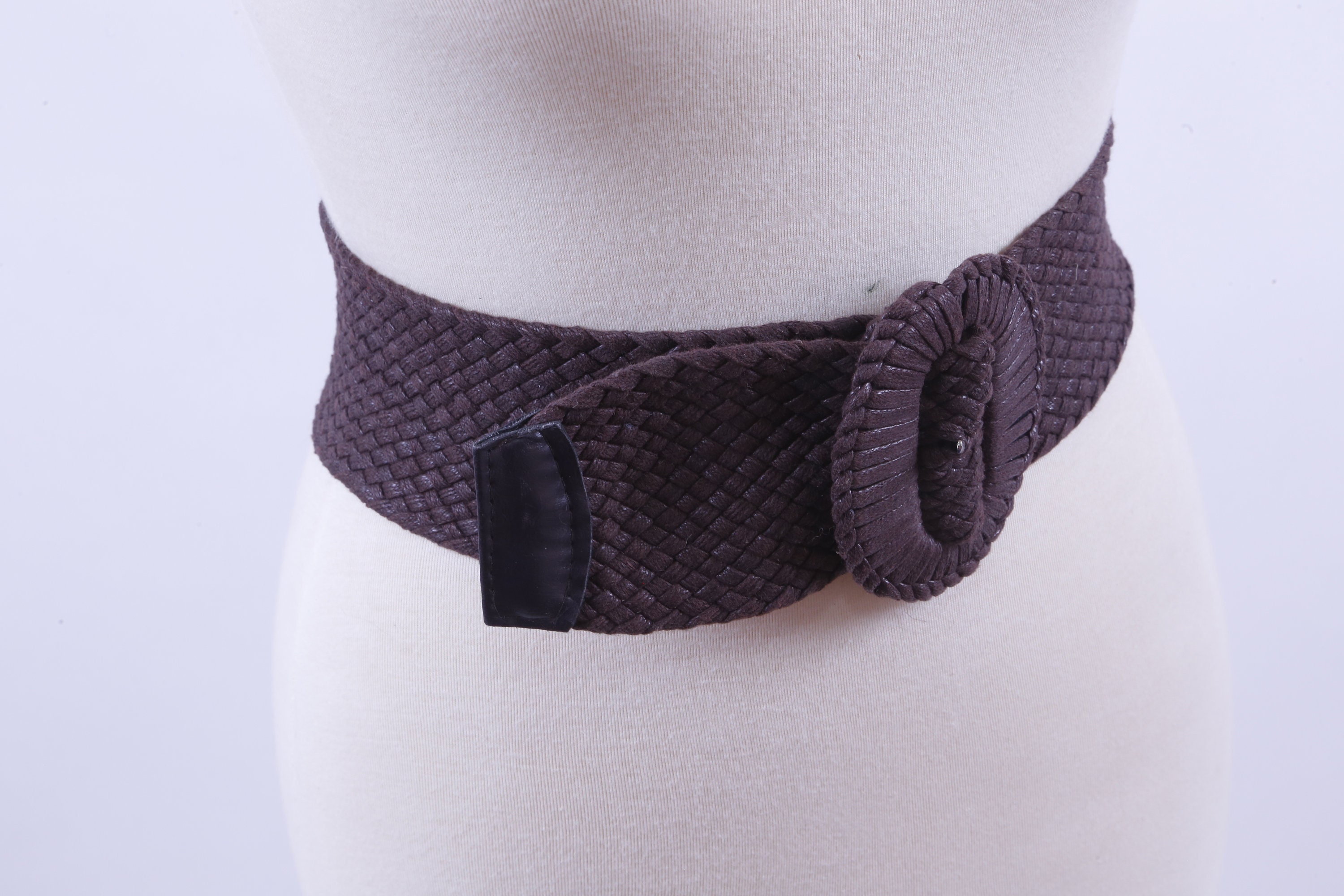 Brown Fabric Thick Braided Belt Relief Patterns Round Buckle Etsy